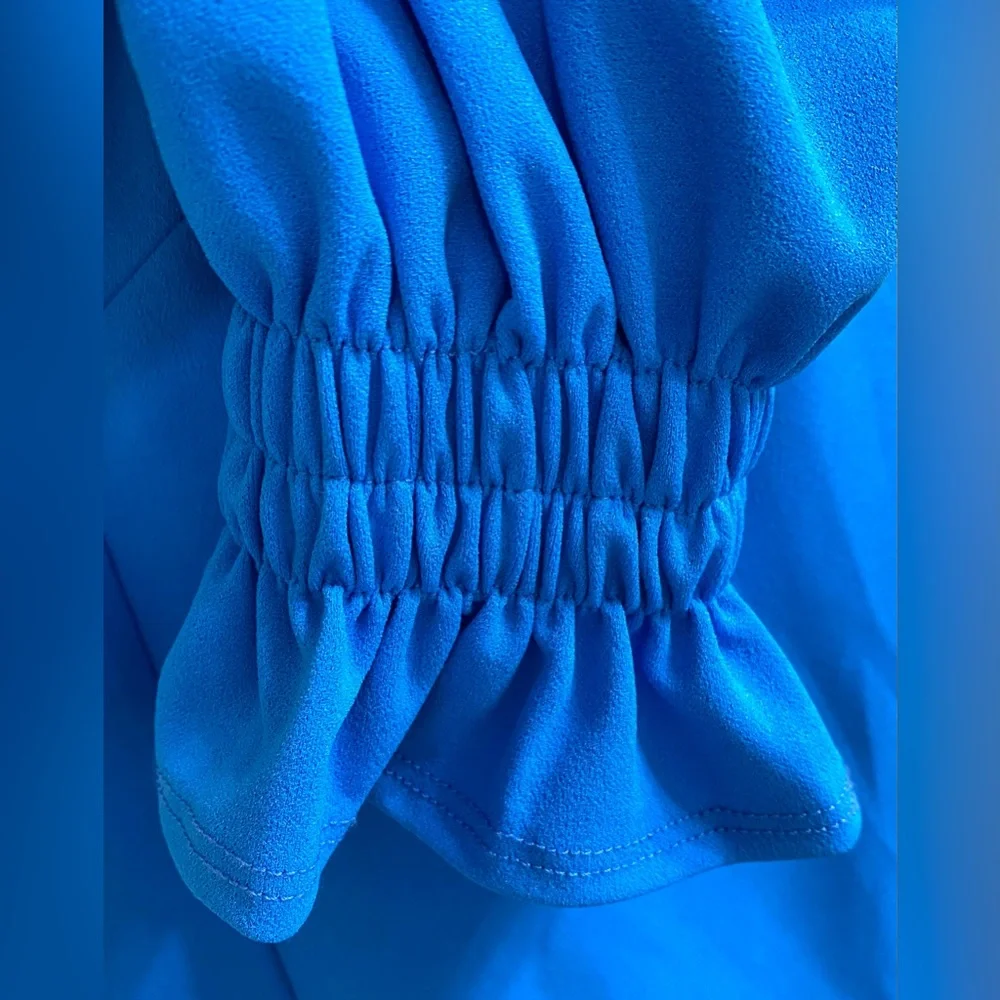 2 Hearts Womens S Solid Blue Ruffle V-Neck Top Coastal Grandma Feminine Boho - Picture 8 of 13